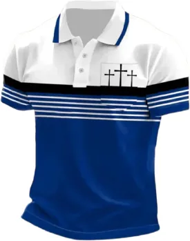 Men's Retro Faith Cross Printed with Pocket Polo Shirt Casual Tops Christian Polo Shirts