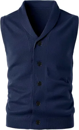 Men's Shawl Collar Sweater Vest Casual Sleeveless Knitted Button Cardigan Vest Knitwear