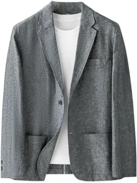 Men's Spring Summer Casual Straight Fit Lightweight Business Casual Cotton Linen Blazer Jacket