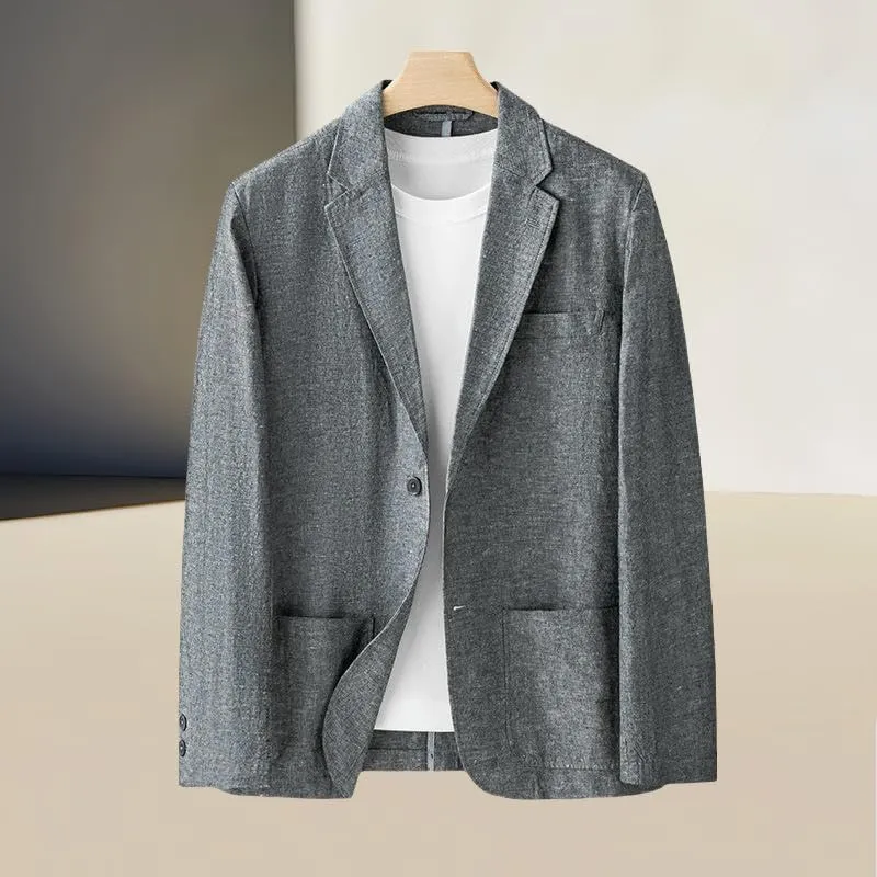 Men's Spring Summer Casual Straight Fit Lightweight Business Casual Cotton Linen Blazer Jacket