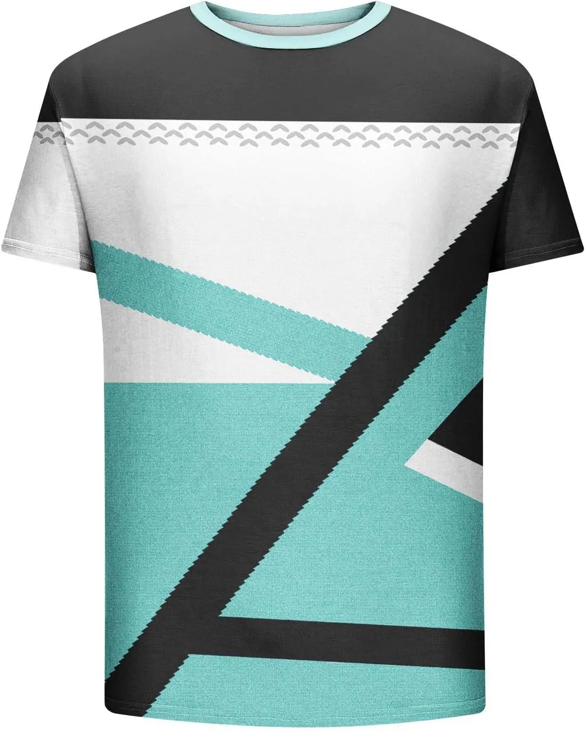 Mens T-Shirt Casual Geometric Patterns Short Sleeve T Shirts Trendy Pullover Crewneck Plus Size Blouse Loose Fit Tee Tops