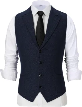 Men's Tweed Notch Lapel Suit Vintage Vest Herringbone Wool Prom Waistcoat Groomsmen XS-4XL