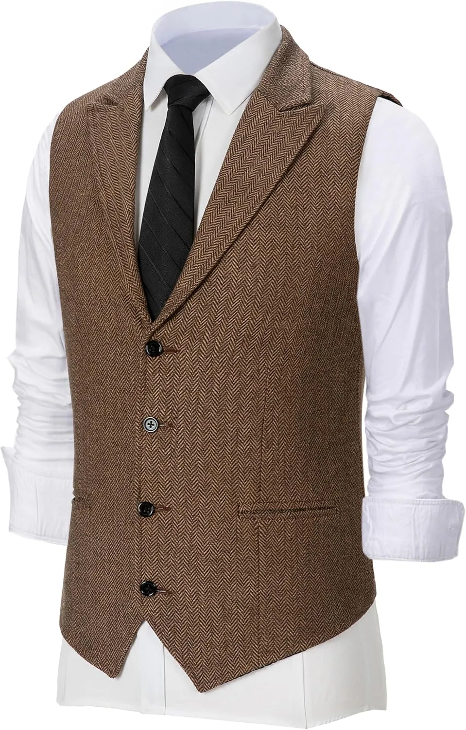 Men's Tweed Notch Lapel Suit Vintage Vest Herringbone Wool Prom Waistcoat Groomsmen XS-4XL