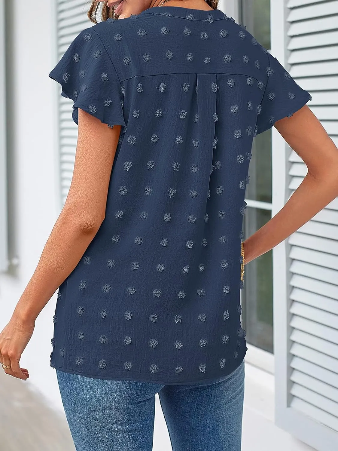 MEROKEETY Women 2025 Summer V Neck Ruffle Short Sleeve Blouse Swiss Dot Flowy Shirt Tunic Top