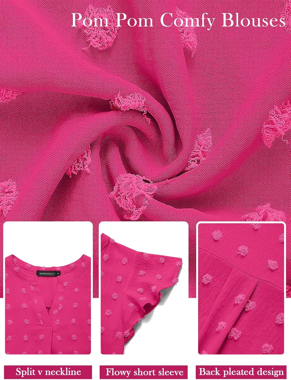MEROKEETY Women 2025 Summer V Neck Ruffle Short Sleeve Blouse Swiss Dot Flowy Shirt Tunic Top