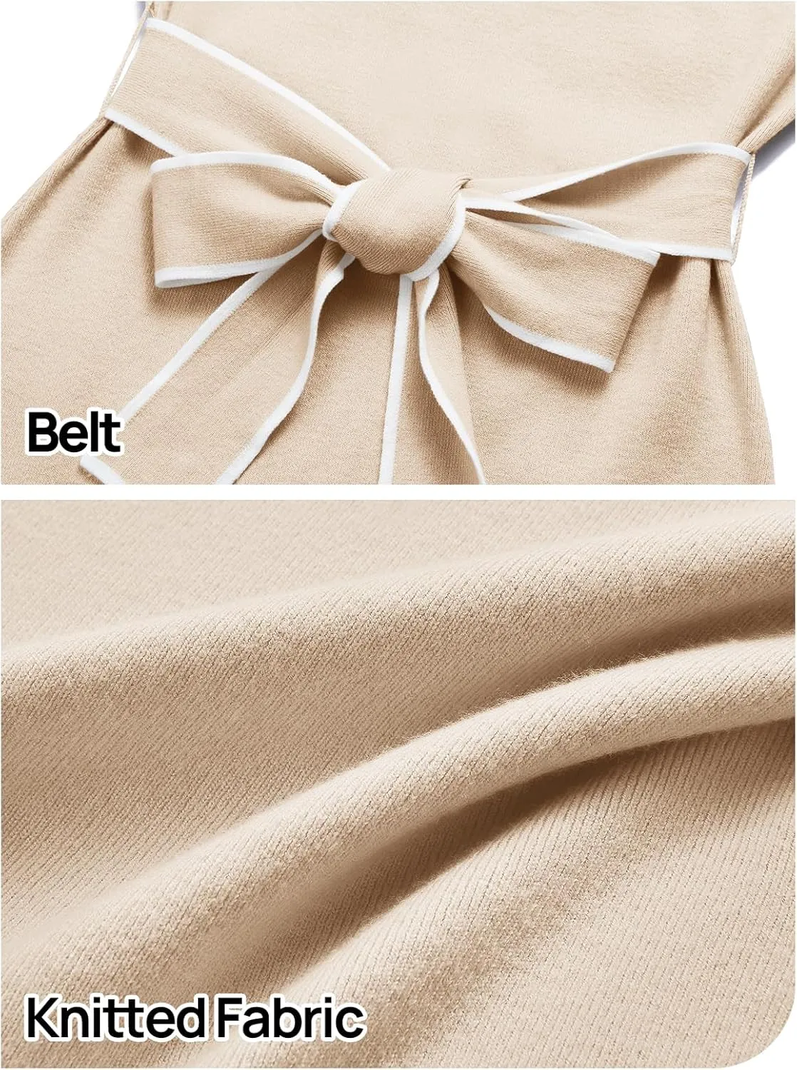 MEROKEETY Women's 2024 Long Sleeve Midi Sweater Dress Fall Mock Neck Color Block Tie Waist Bodycon Knit Dress
