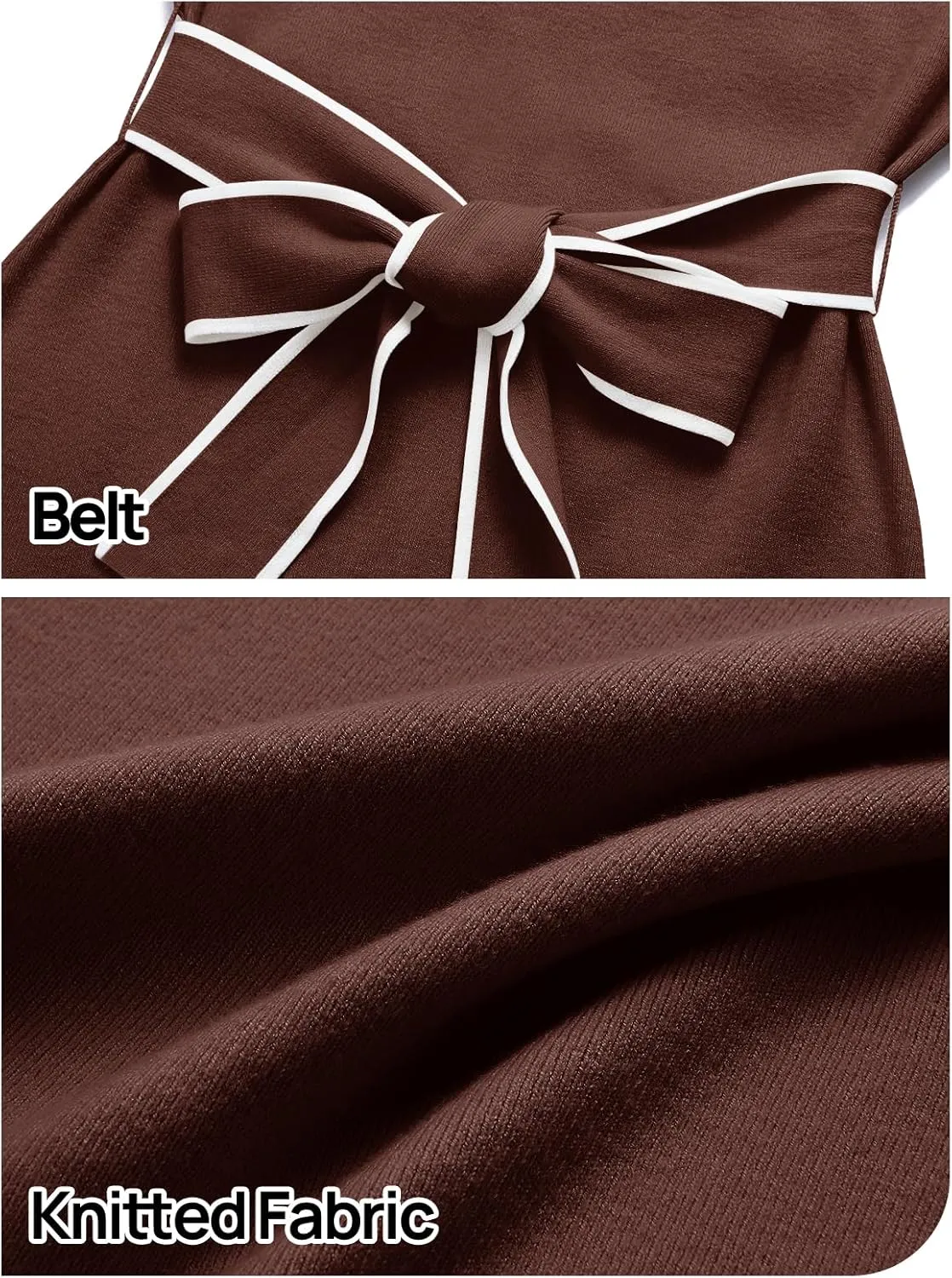 MEROKEETY Women's 2024 Long Sleeve Midi Sweater Dress Fall Mock Neck Color Block Tie Waist Bodycon Knit Dress