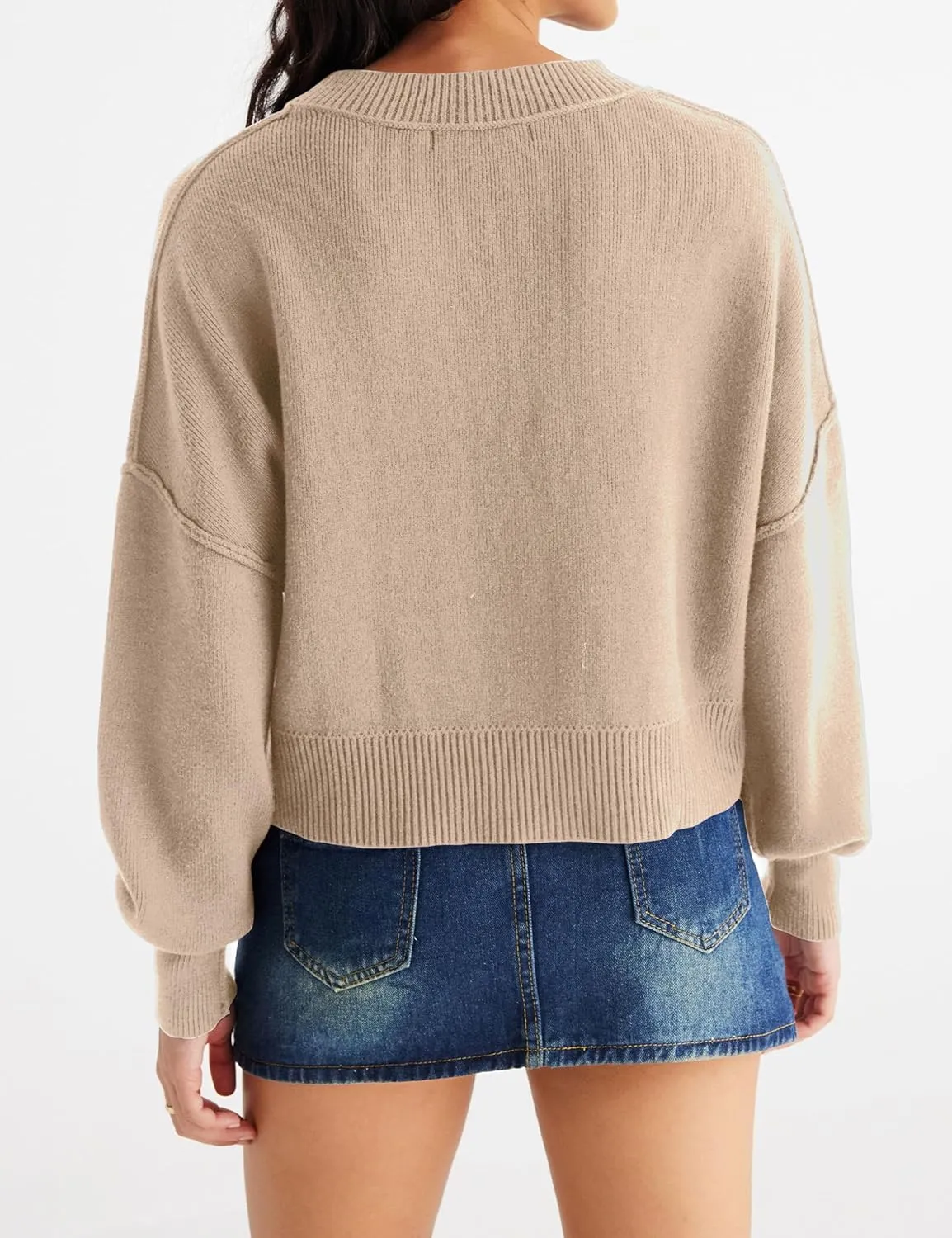 MEROKEETY Women's 2025 Crewneck Cropped Sweater Fall Batwing Sleeve Oversized Side Slit Ribbed Knit Pullover Jumper Tops