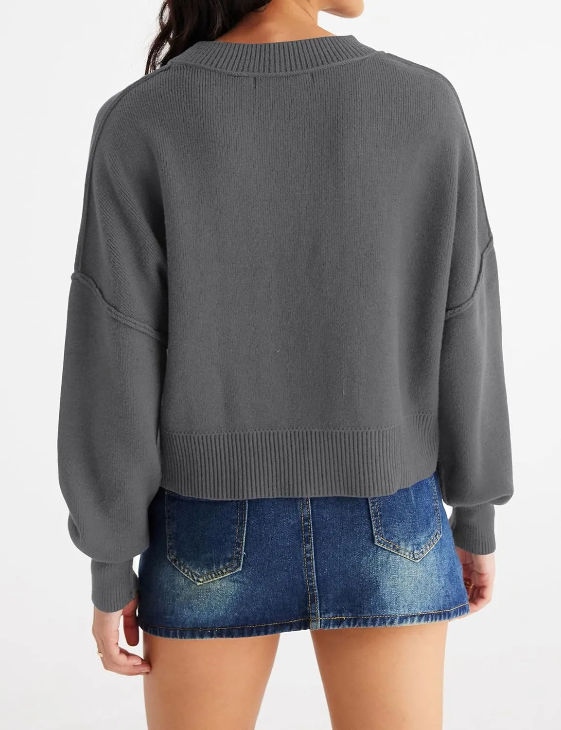 MEROKEETY Women's 2025 Crewneck Cropped Sweater Fall Batwing Sleeve Oversized Side Slit Ribbed Knit Pullover Jumper Tops