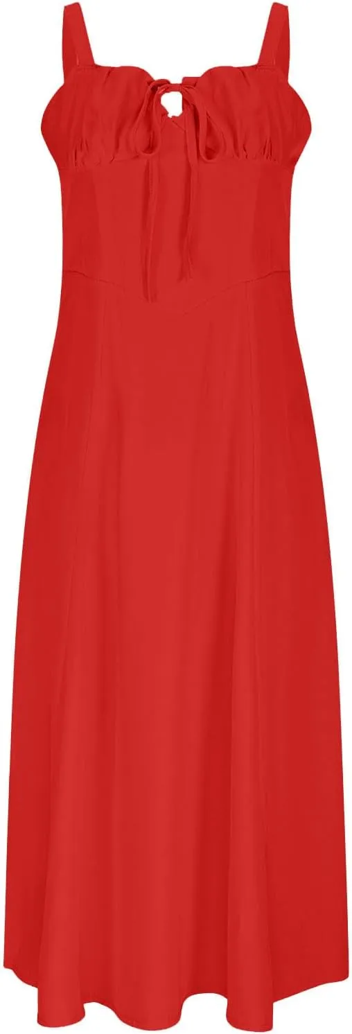 Midi Corset Dress for Women Boho Flowy Slit Lace Up Midi Dresses Going Out A Line Cocktail Party Casual Sundress