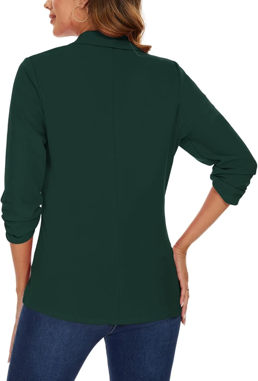 MINTLIMIT Womens Casual Blazer 3/4 Ruched Sleeve Open Front Cardigan Work Office Blazers Suit Jackets with Zipper Pockets