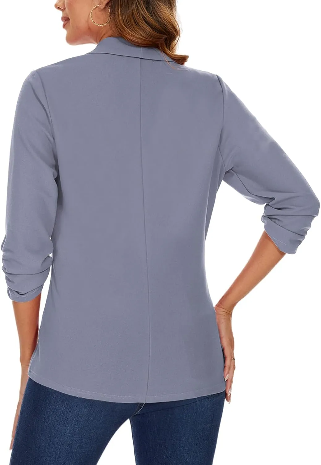 MINTLIMIT Womens Casual Blazer 3/4 Ruched Sleeve Open Front Cardigan Work Office Blazers Suit Jackets with Zipper Pockets