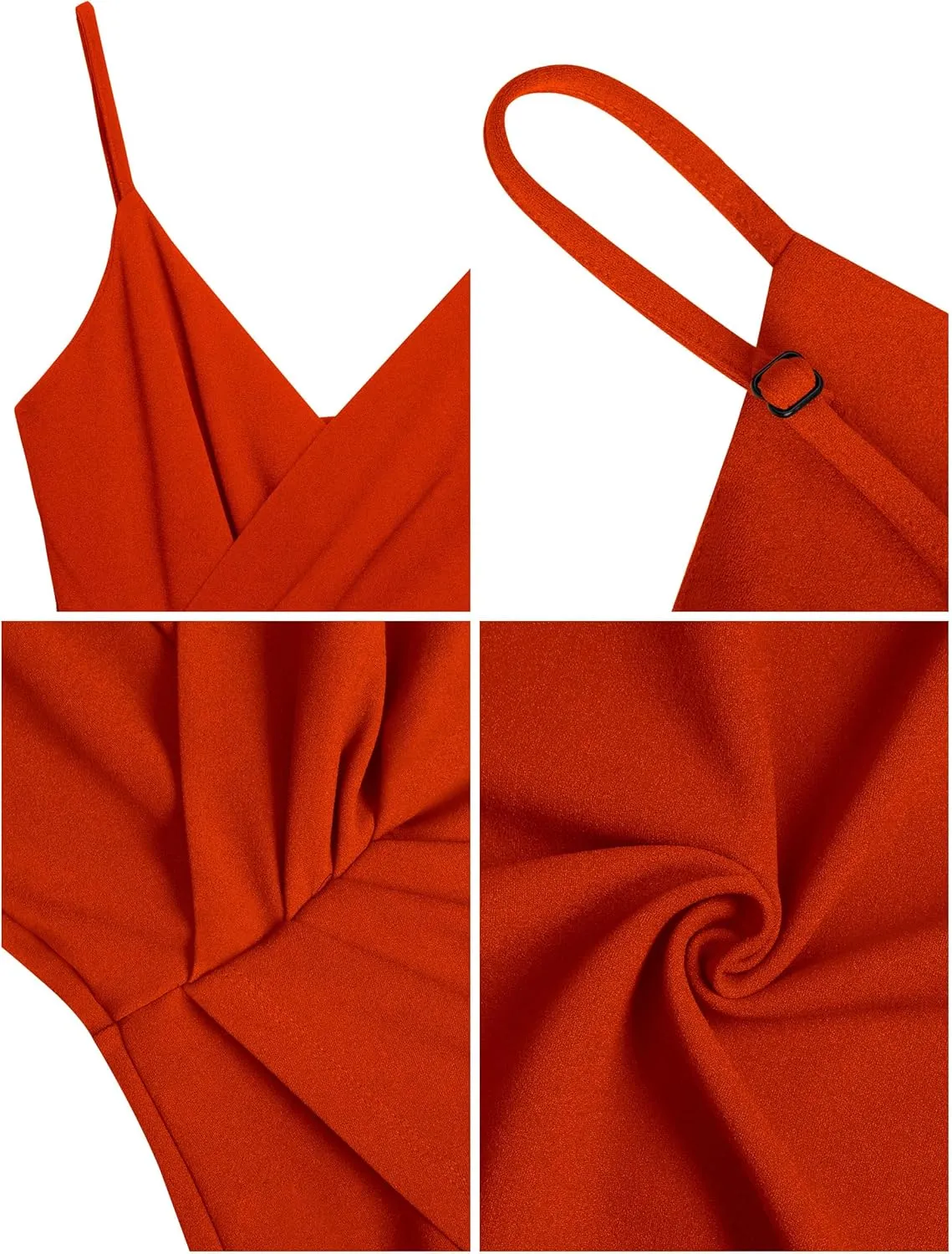 Missufe Women's Wrap V Neck Sleeveless Spaghetti Strap Ruched Bodycon Midi Slit Summer Party Cocktail Dress