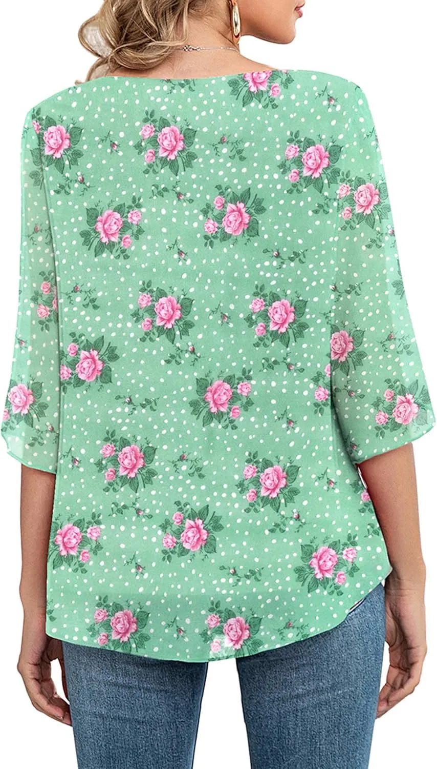 Neineiwu Womens Casual Scoop Neck Loose Top 3/4 Sleeve Chiffon Blouse Shirt Tops
