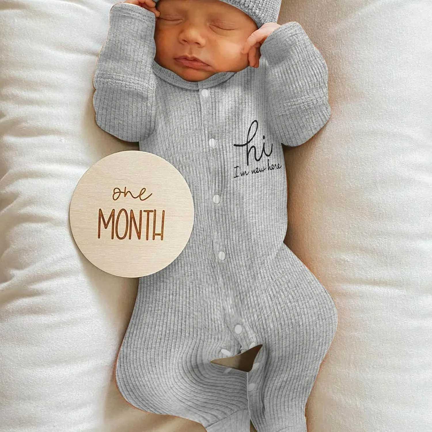 Newborn Infant Baby Boy Coming Homing Clothes Letter Print Button Knit Footed Romper Jumpsuit Hat Bibs 3pcs Outfit