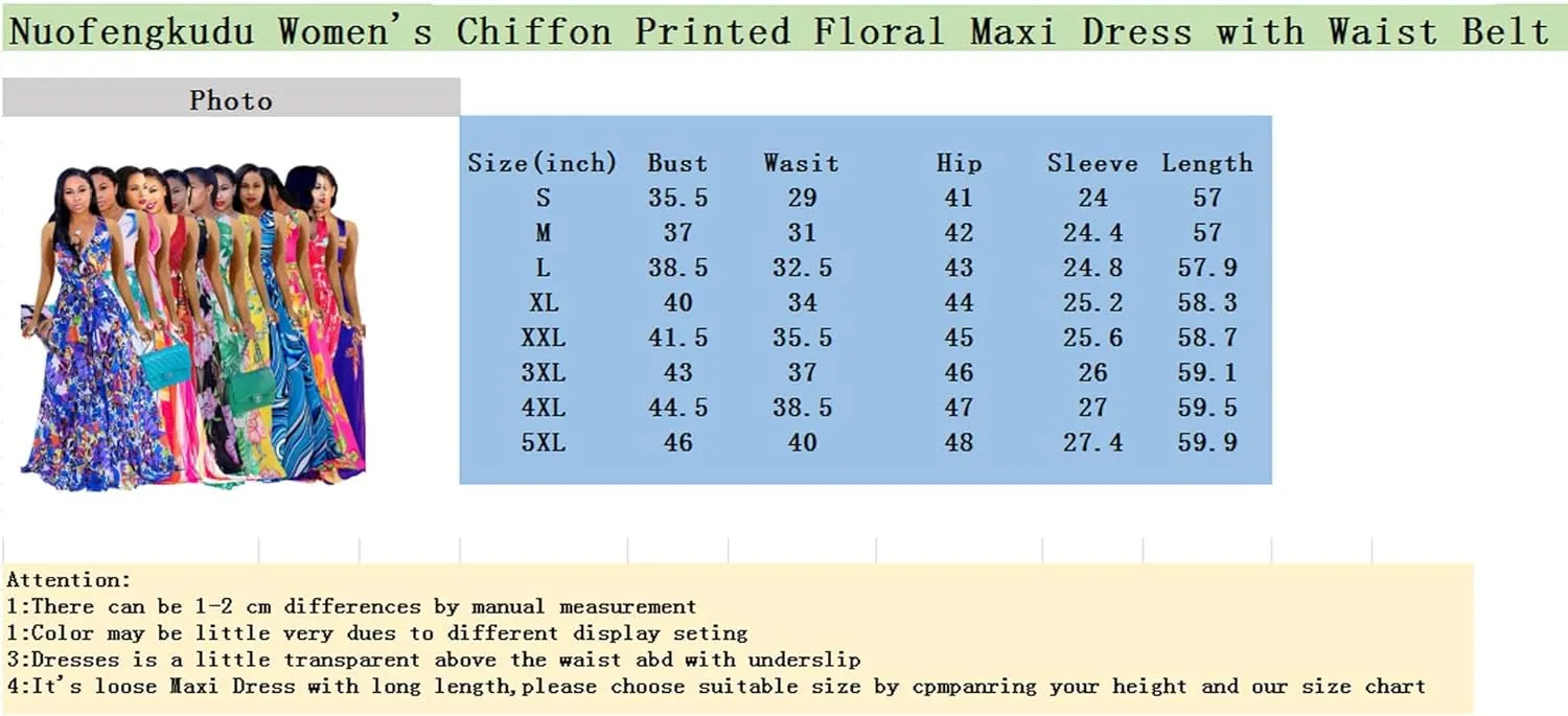 Nuofengkudu Womens Chiffon Deep V-Neck Stripe Printed Maxi Dress Unique Loose Summer Boho Dresses High Waiste(S-5XL)