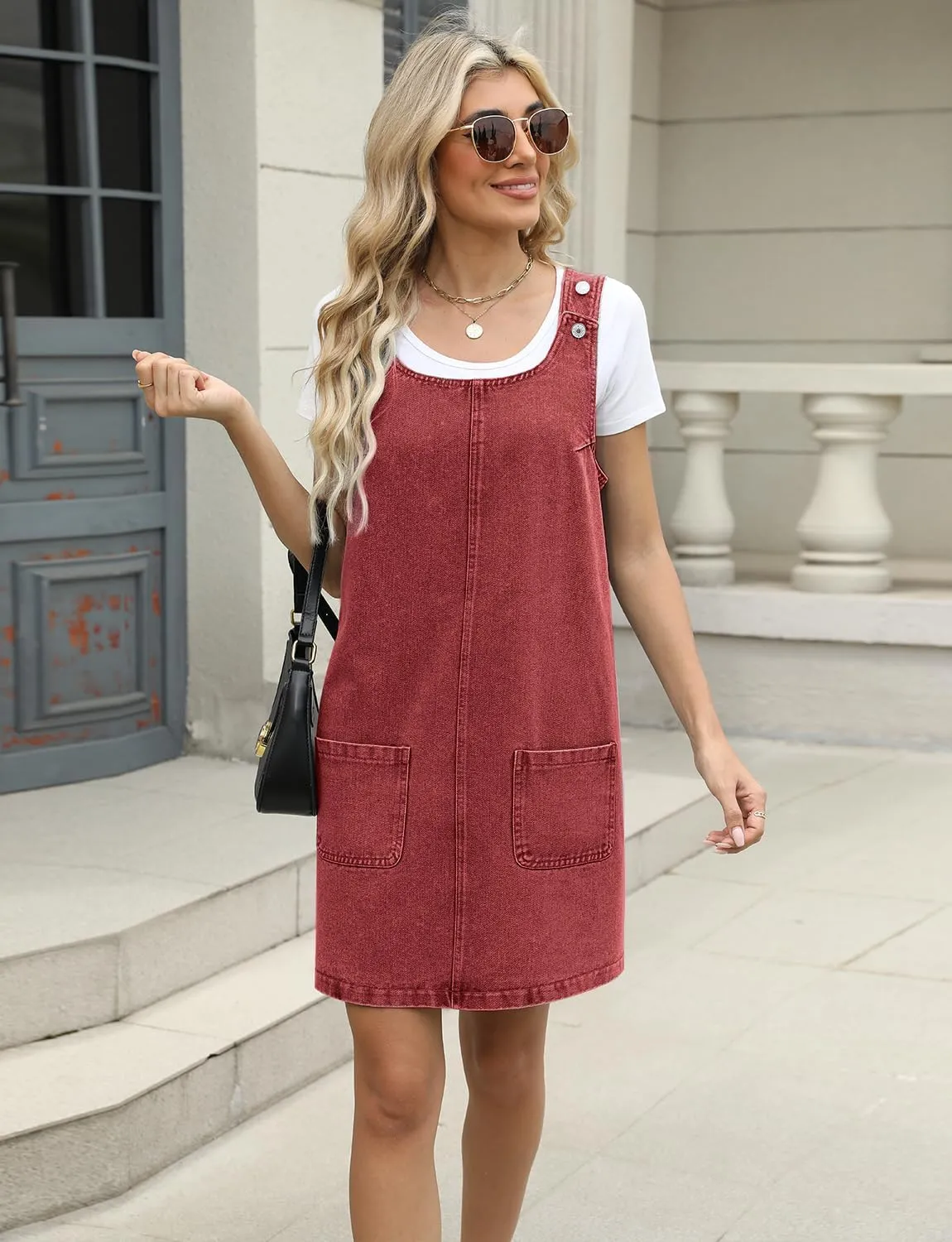 Overall Dress for Women Denim Dress Denim Overall Round Neck Skirtall Jean Dress Denim Jumper Dress Pinafore