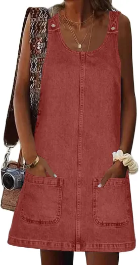 Overall Dress for Women Denim Dress Denim Overall Round Neck Skirtall Jean Dress Denim Jumper Dress Pinafore