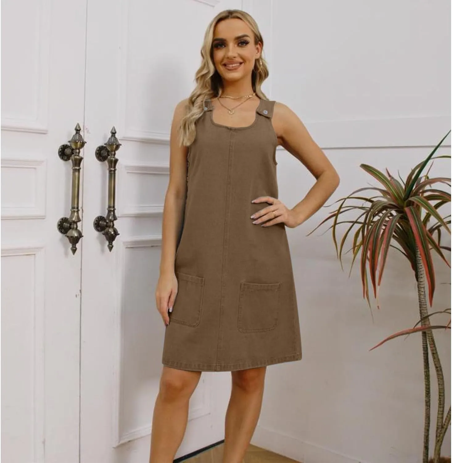 Overall Dress for Women Denim Dress Denim Overall Round Neck Skirtall Jean Dress Denim Jumper Dress Pinafore