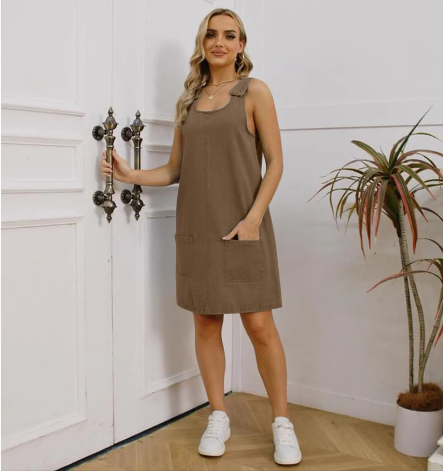 Overall Dress for Women Denim Dress Denim Overall Round Neck Skirtall Jean Dress Denim Jumper Dress Pinafore