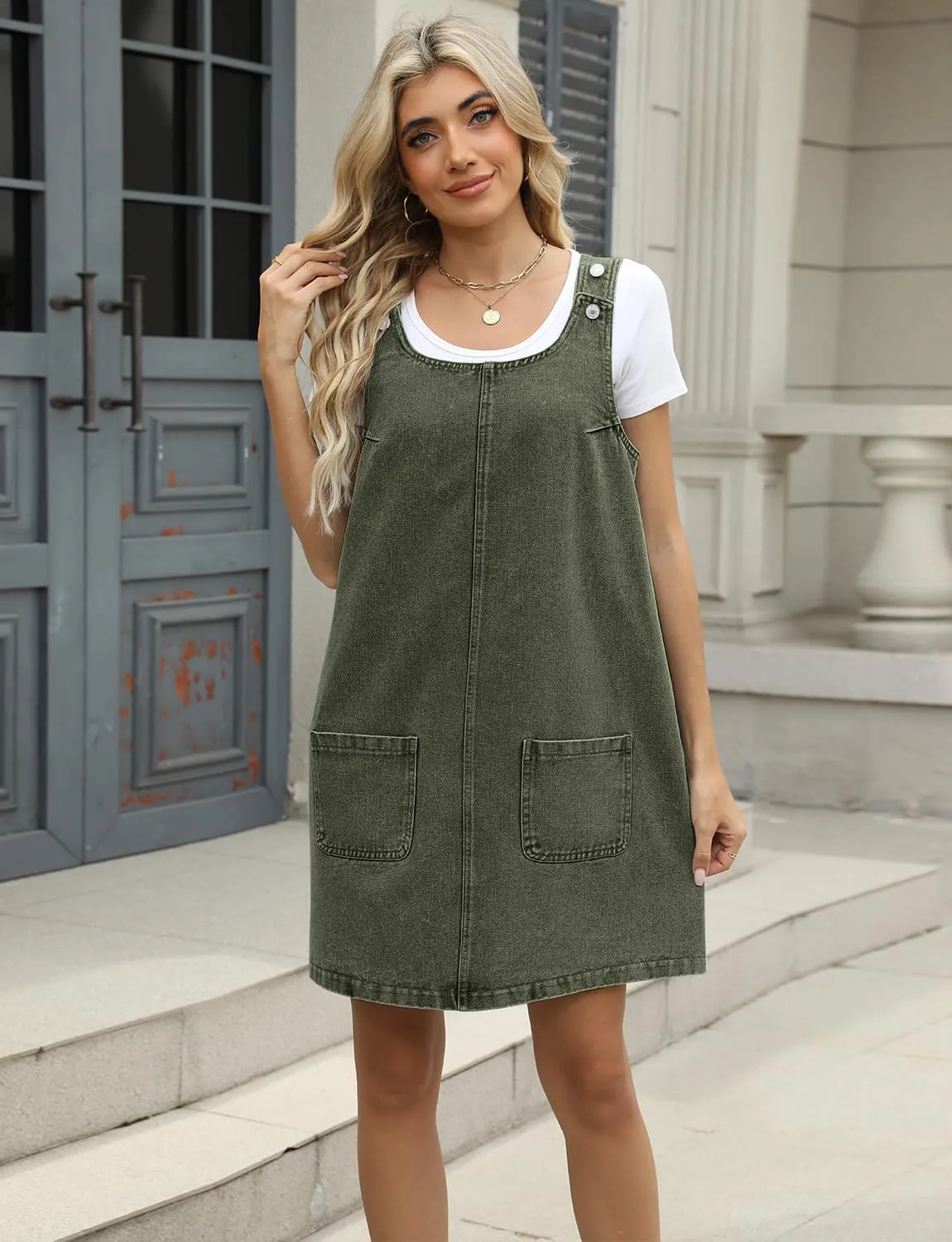 Overall Dress for Women Denim Dress Denim Overall Round Neck Skirtall Jean Dress Denim Jumper Dress Pinafore