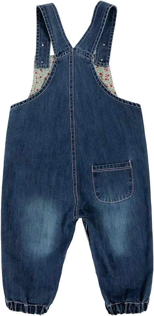 Peacolate 3months-3Years Baby Girls Denim Overalls Embroidery Bib Pants Jeans Jumpsuit