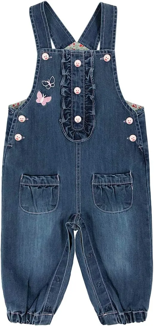 Peacolate 3months-3Years Baby Girls Denim Overalls Embroidery Bib Pants Jeans Jumpsuit