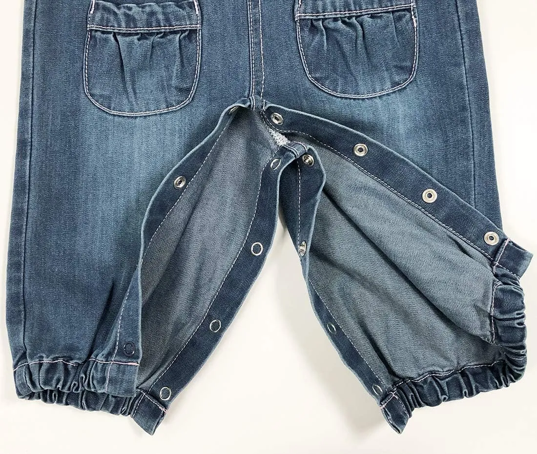Peacolate 3months-3Years Baby Girls Denim Overalls Embroidery Bib Pants Jeans Jumpsuit