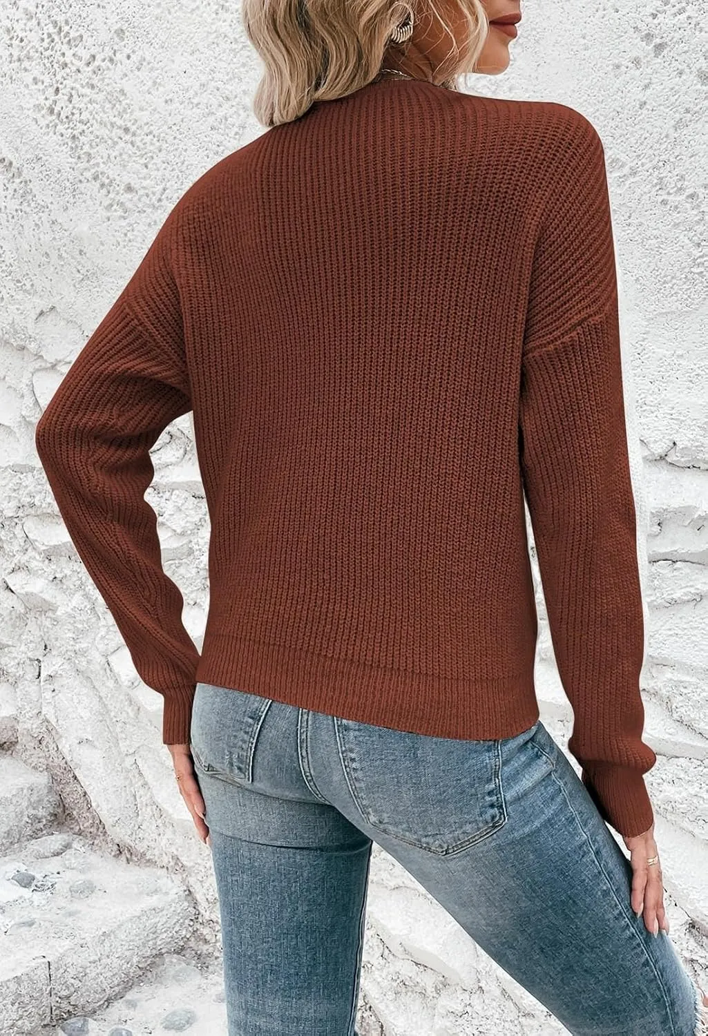 Pink Queen Women's 2024 Casual Pullover Sweaters Sexy V Neck Long Sleeve Twist Knot Cropped Knit Sweater Tops