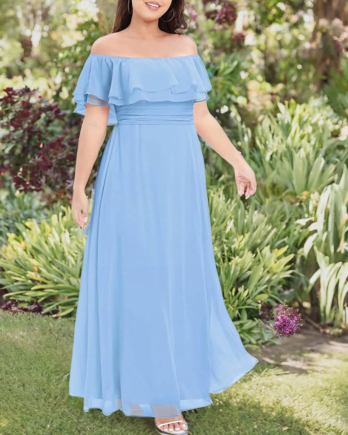 Pinup Fashion Women's Bridesmaid Dresses for Wedding Plus Size Formal Off The Shoulder Chiffon Maxi Dresses