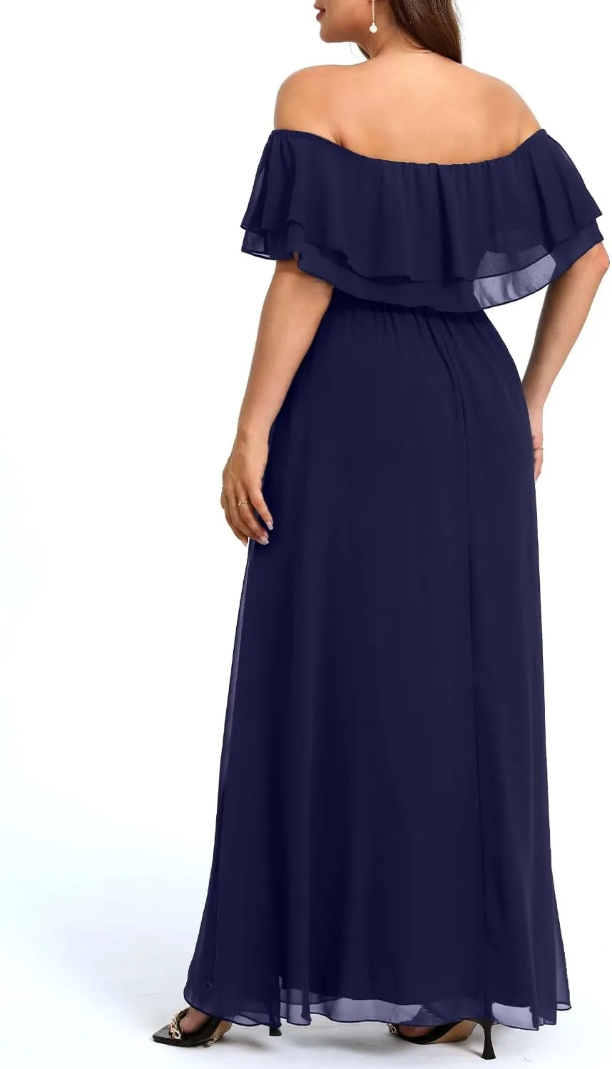 Pinup Fashion Women's Bridesmaid Dresses for Wedding Plus Size Formal Off The Shoulder Chiffon Maxi Dresses