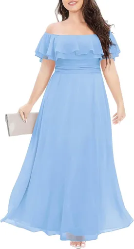 Pinup Fashion Women's Bridesmaid Dresses for Wedding Plus Size Formal Off The Shoulder Chiffon Maxi Dresses