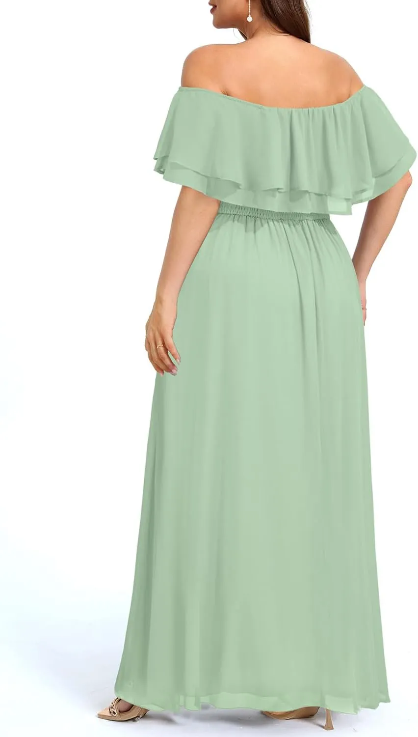 Pinup Fashion Women's Bridesmaid Dresses for Wedding Plus Size Formal Off The Shoulder Chiffon Maxi Dresses