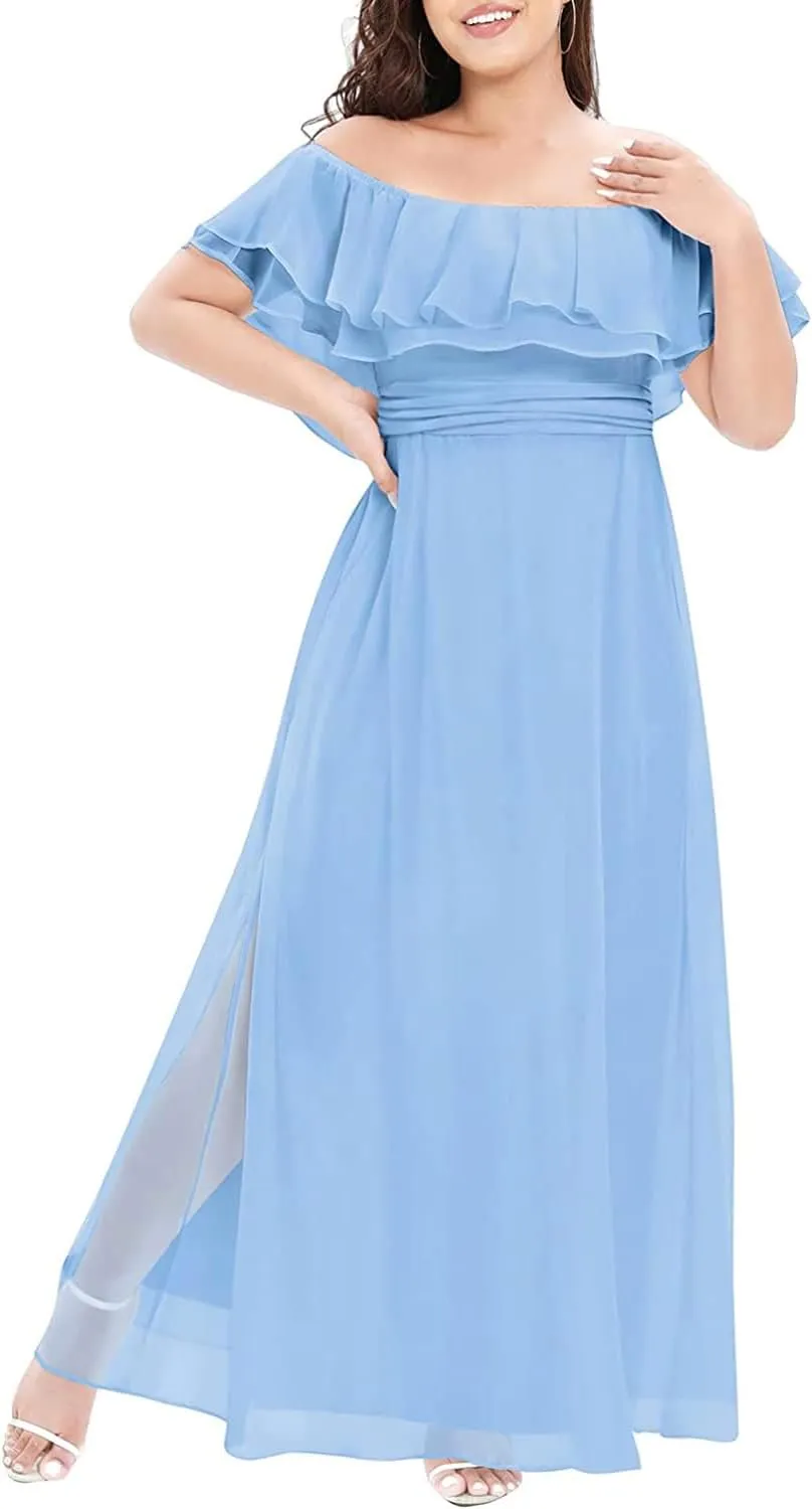 Pinup Fashion Women's Bridesmaid Dresses for Wedding Plus Size Formal Off The Shoulder Chiffon Maxi Dresses