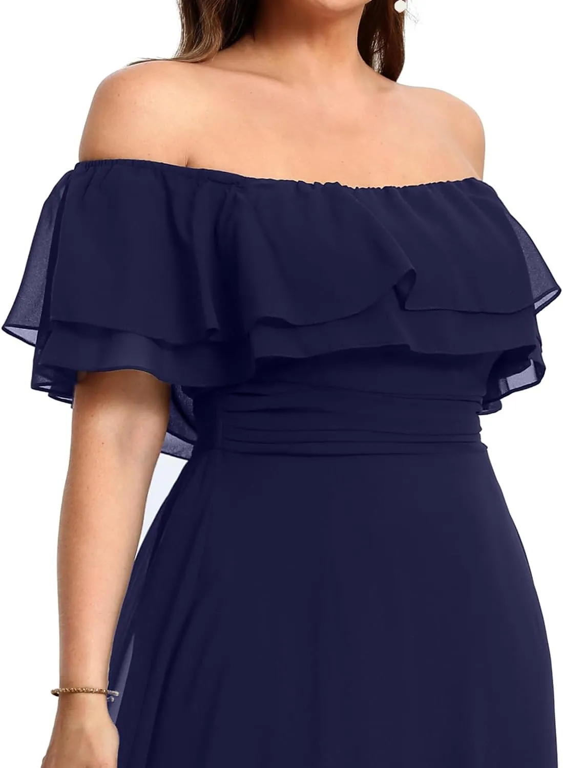 Pinup Fashion Women's Bridesmaid Dresses for Wedding Plus Size Formal Off The Shoulder Chiffon Maxi Dresses