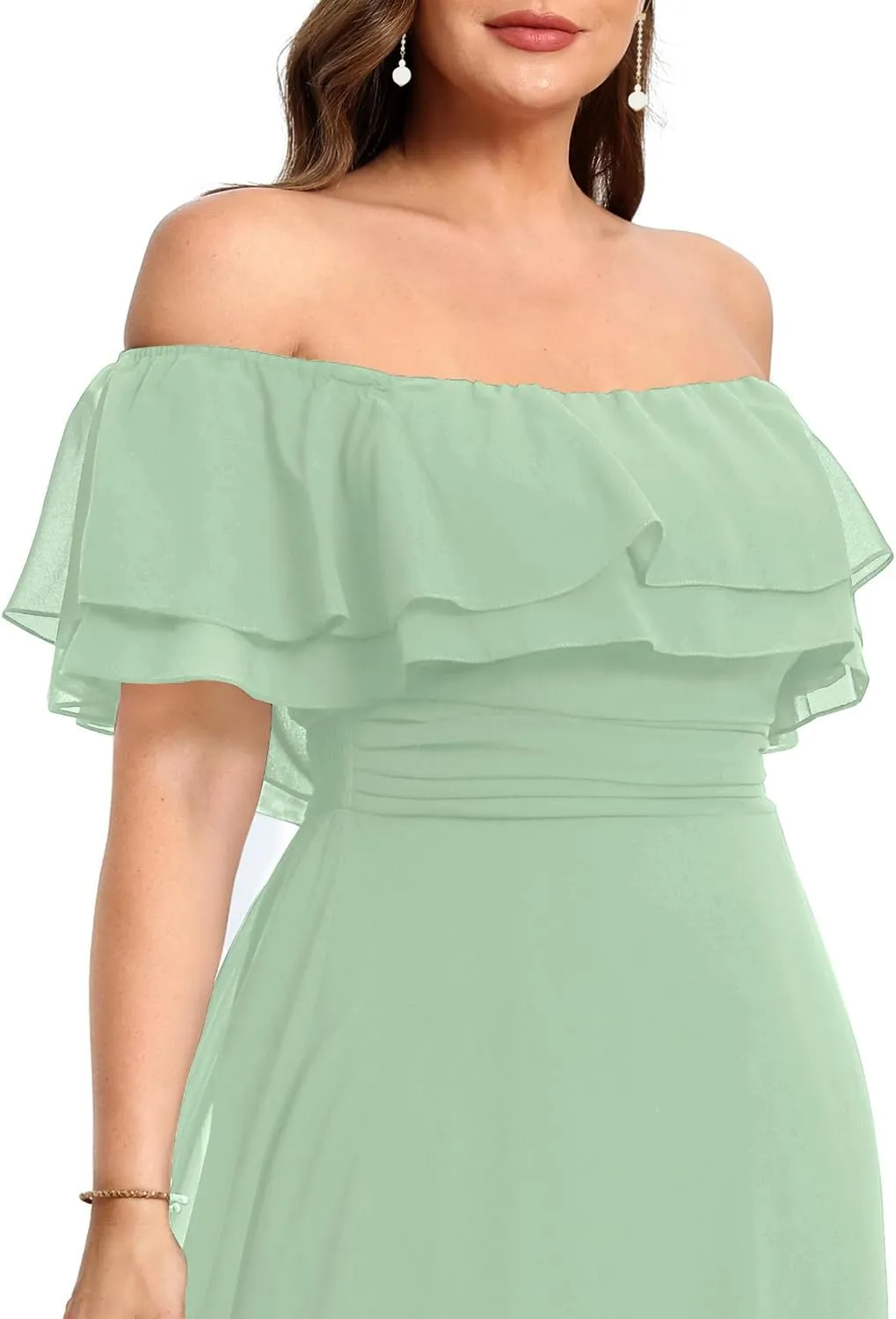 Pinup Fashion Women's Bridesmaid Dresses for Wedding Plus Size Formal Off The Shoulder Chiffon Maxi Dresses