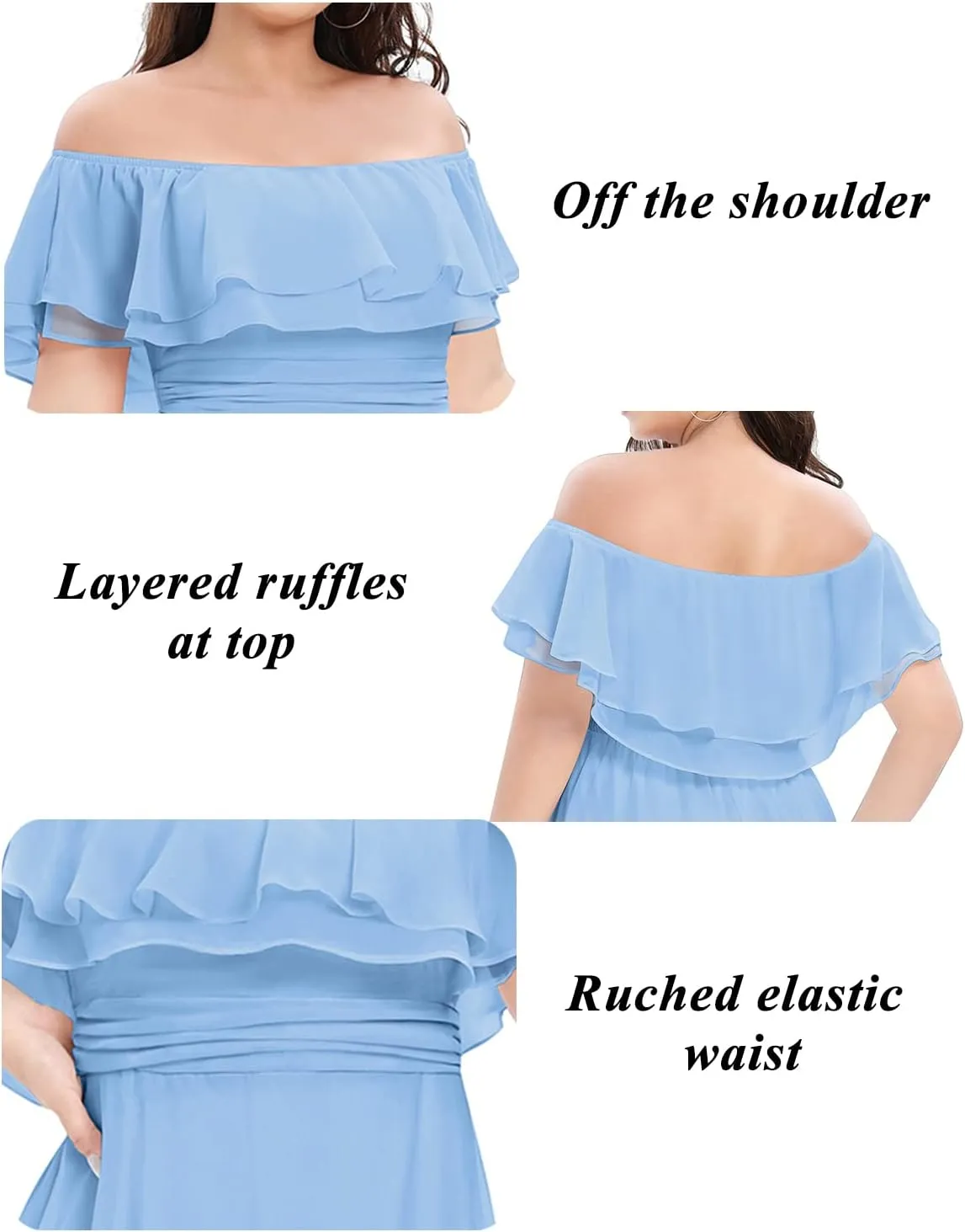 Pinup Fashion Women's Bridesmaid Dresses for Wedding Plus Size Formal Off The Shoulder Chiffon Maxi Dresses