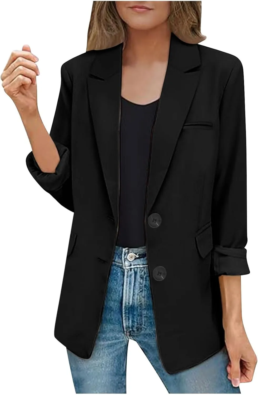 Plain Color Suit Blazers for Women Business Casual Fall Coats Office Attire Blazer Jackets with Shoulder Pad