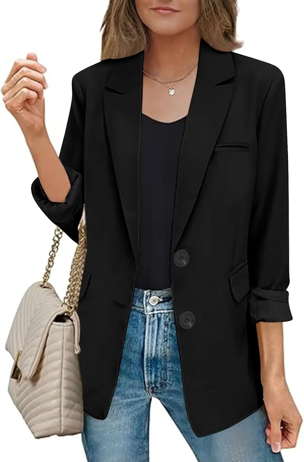 Plain Color Suit Blazers for Women Business Casual Fall Coats Office Attire Blazer Jackets with Shoulder Pad
