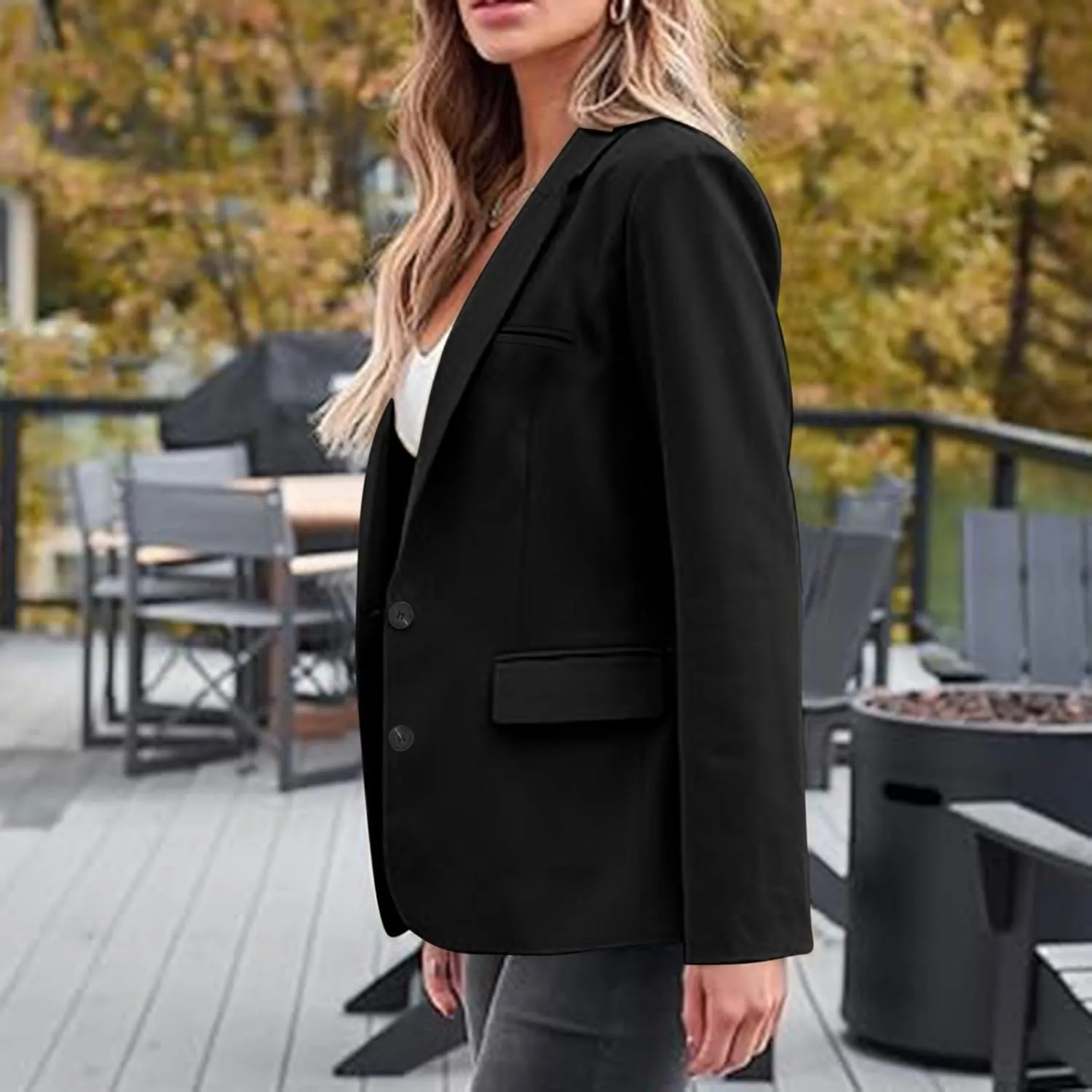 Plain Color Suit Blazers for Women Business Casual Fall Coats Office Attire Blazer Jackets with Shoulder Pad