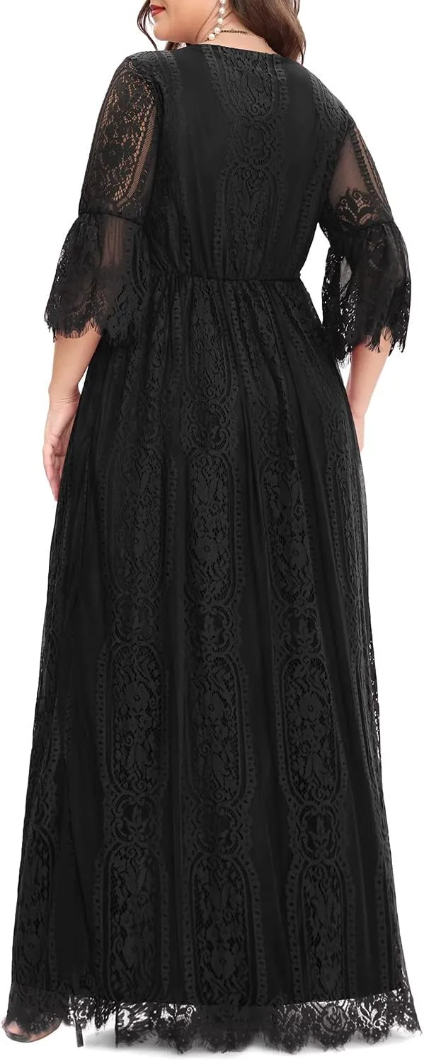 Plus Size Wedding Dress Boho - Maxi Bridal Shower Bohemian Formal Lace Long Dresses