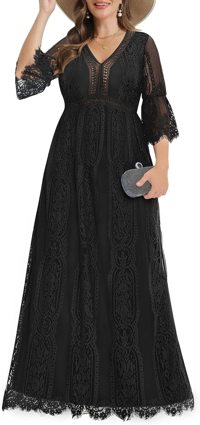 Plus Size Wedding Dress Boho - Maxi Bridal Shower Bohemian Formal Lace Long Dresses