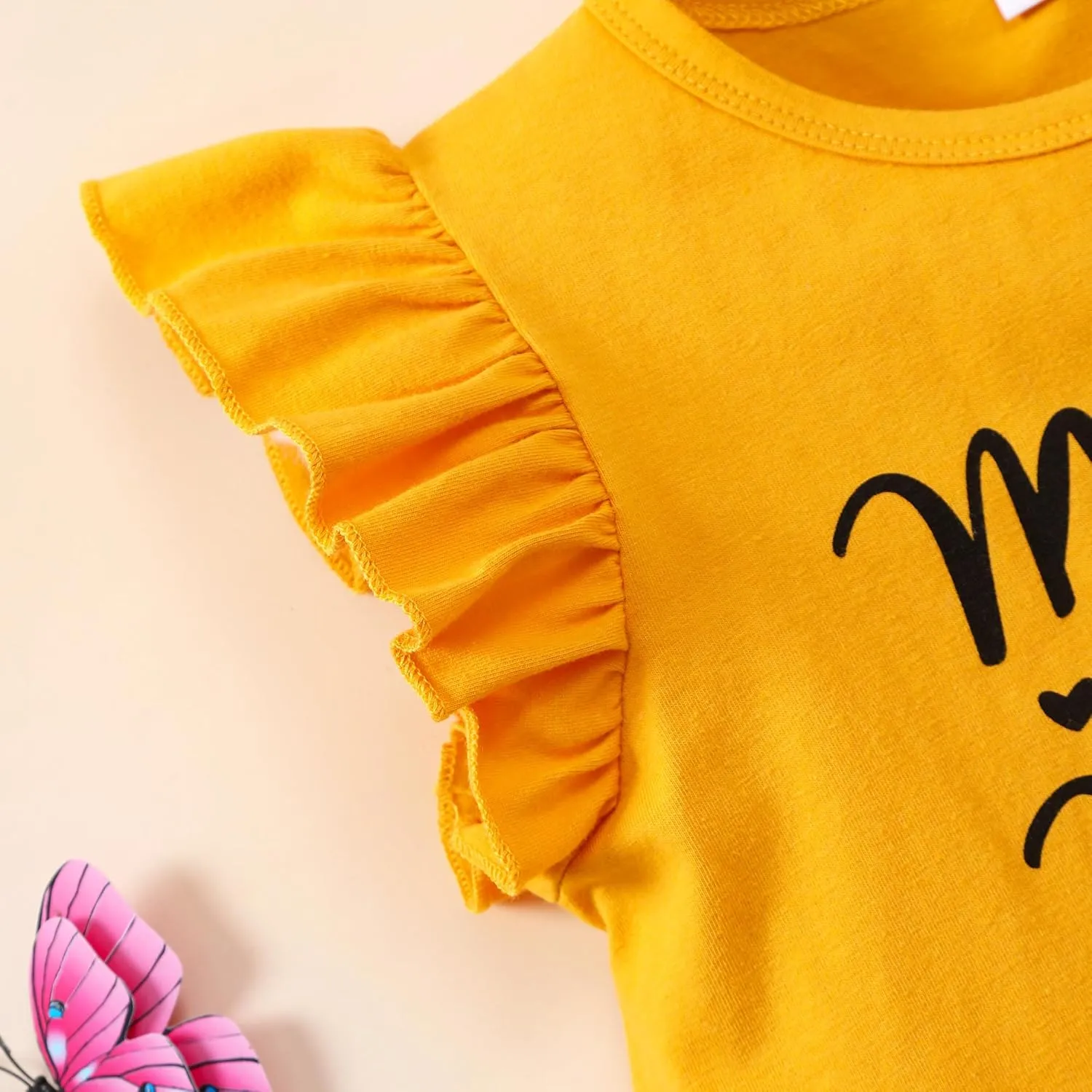Popshion Little Girls 2 Piece Summer Outfits Flutter Sleeve T-Shirt and Cropped Capri Leggings Kids Clothes Short Sets 2-8t