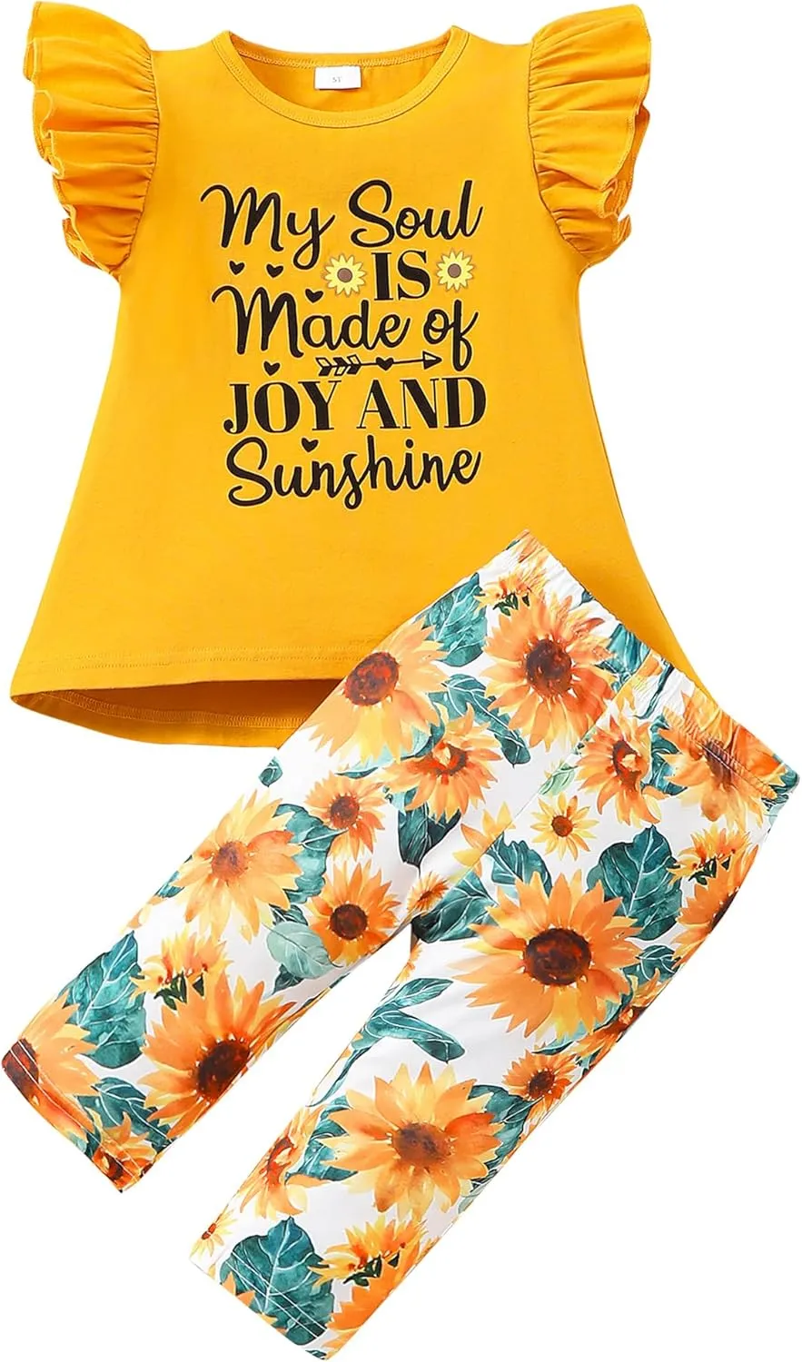 Popshion Little Girls 2 Piece Summer Outfits Flutter Sleeve T-Shirt and Cropped Capri Leggings Kids Clothes Short Sets 2-8t