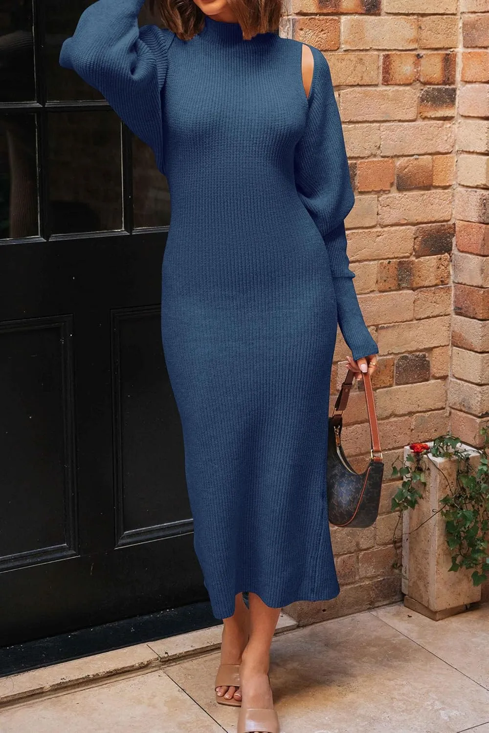 PRETTYGARDEN Womens Fall 2 Piece Outfits Bodycon Maxi Tank Pullover Sweater Dress and Long Sleeve Cropped Cardigan Knit Sets