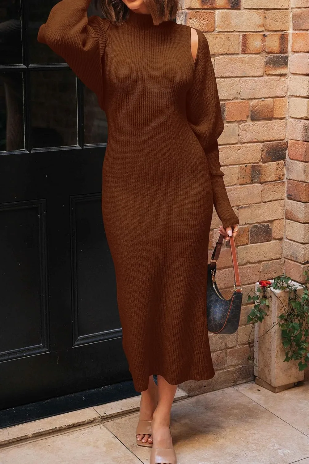 PRETTYGARDEN Womens Fall 2 Piece Outfits Bodycon Maxi Tank Pullover Sweater Dress and Long Sleeve Cropped Cardigan Knit Sets