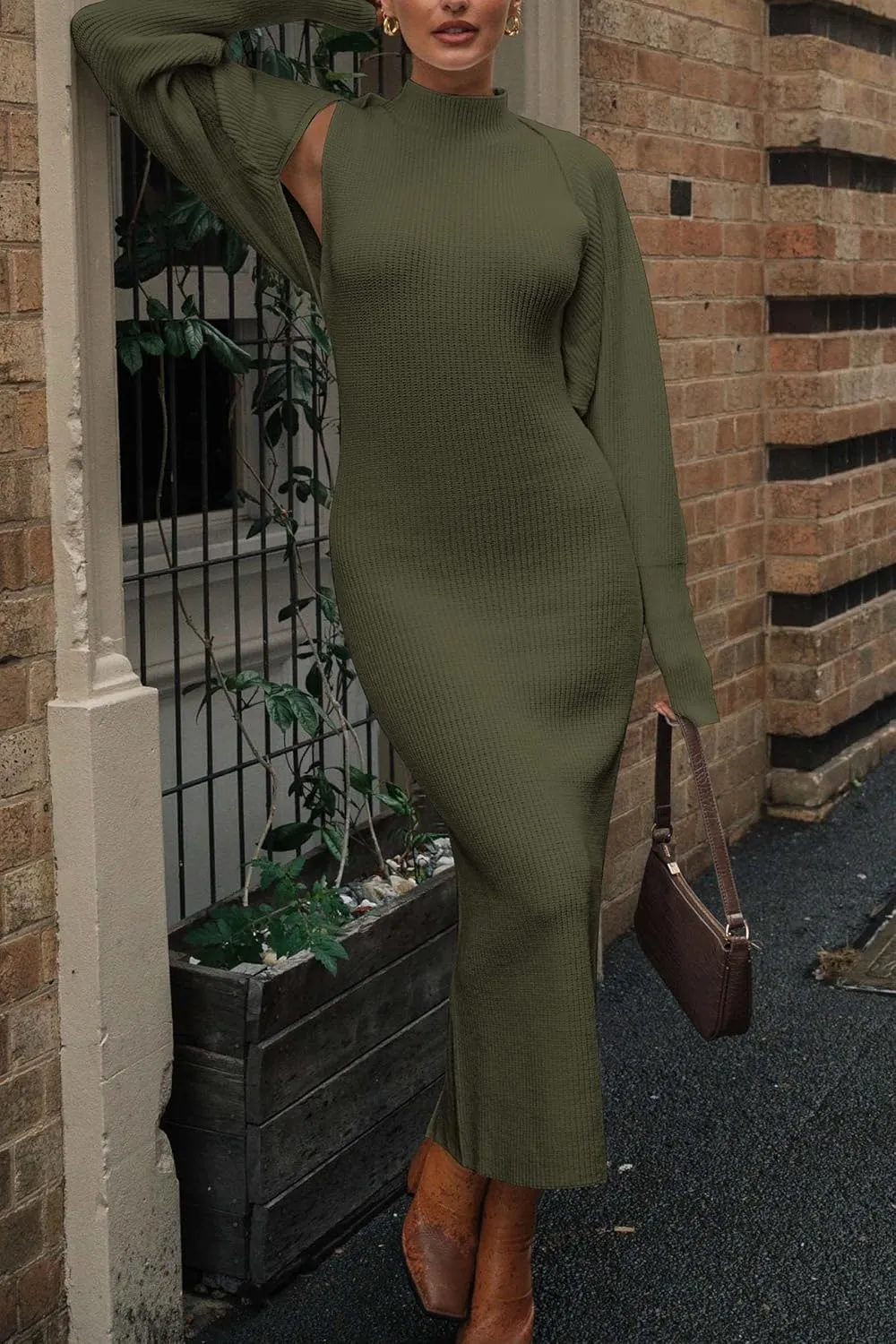 PRETTYGARDEN Womens Fall 2 Piece Outfits Bodycon Maxi Tank Pullover Sweater Dress and Long Sleeve Cropped Cardigan Knit Sets