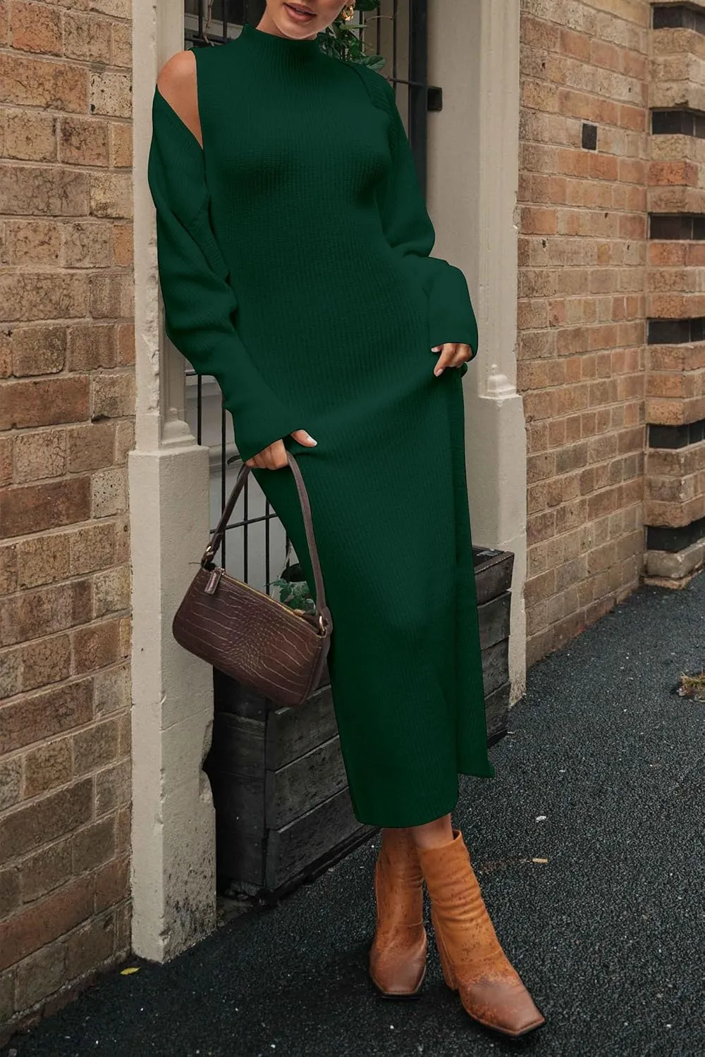 PRETTYGARDEN Womens Fall 2 Piece Outfits Bodycon Maxi Tank Pullover Sweater Dress and Long Sleeve Cropped Cardigan Knit Sets