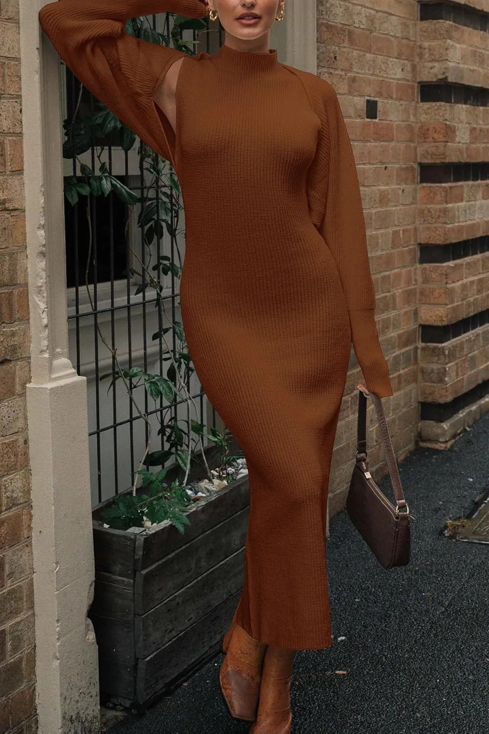 PRETTYGARDEN Womens Fall 2 Piece Outfits Bodycon Maxi Tank Pullover Sweater Dress and Long Sleeve Cropped Cardigan Knit Sets