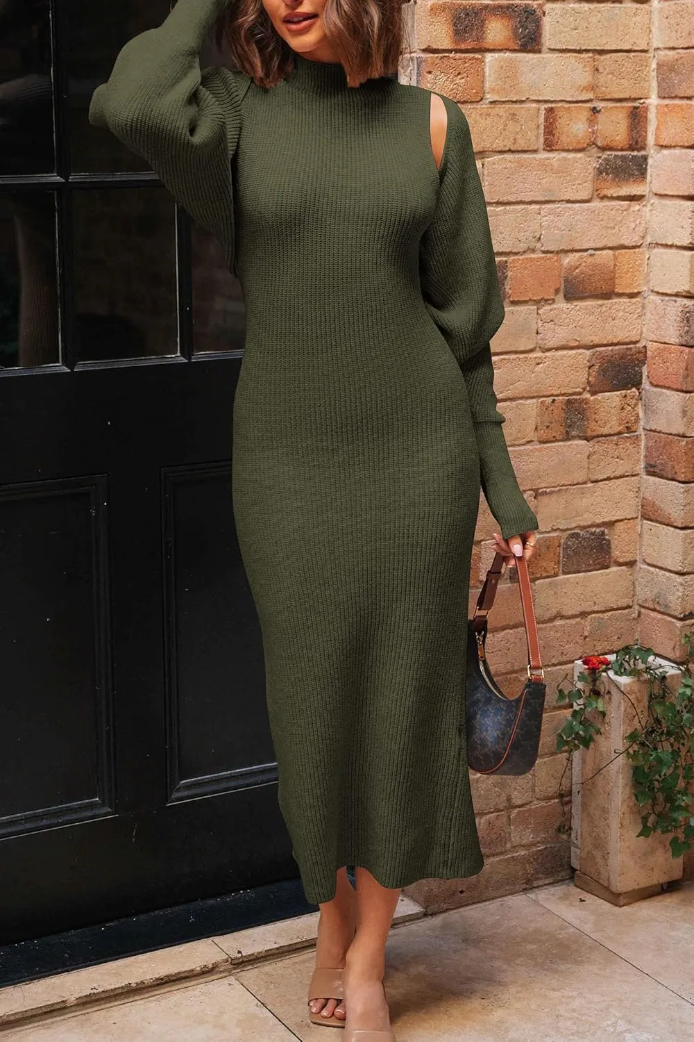 PRETTYGARDEN Womens Fall 2 Piece Outfits Bodycon Maxi Tank Pullover Sweater Dress and Long Sleeve Cropped Cardigan Knit Sets